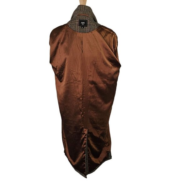 Reset by Jane Mallory Plaid Coat Women S Belt Tie Sleeves Woven Poly Blend Brown - Picture 7 of 10